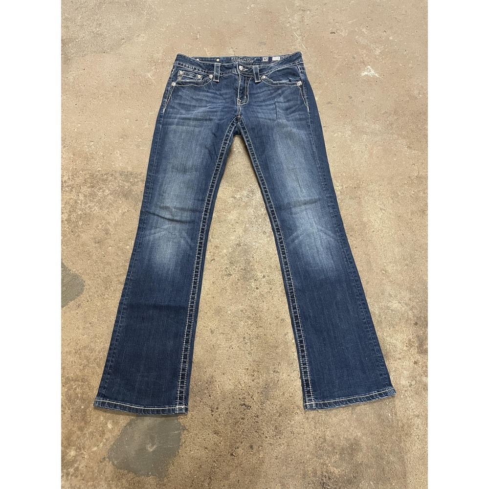 Miss Me Jeans Womens 30 Dark Wash Signature‎ Slim Bootcut Stretch Embellished